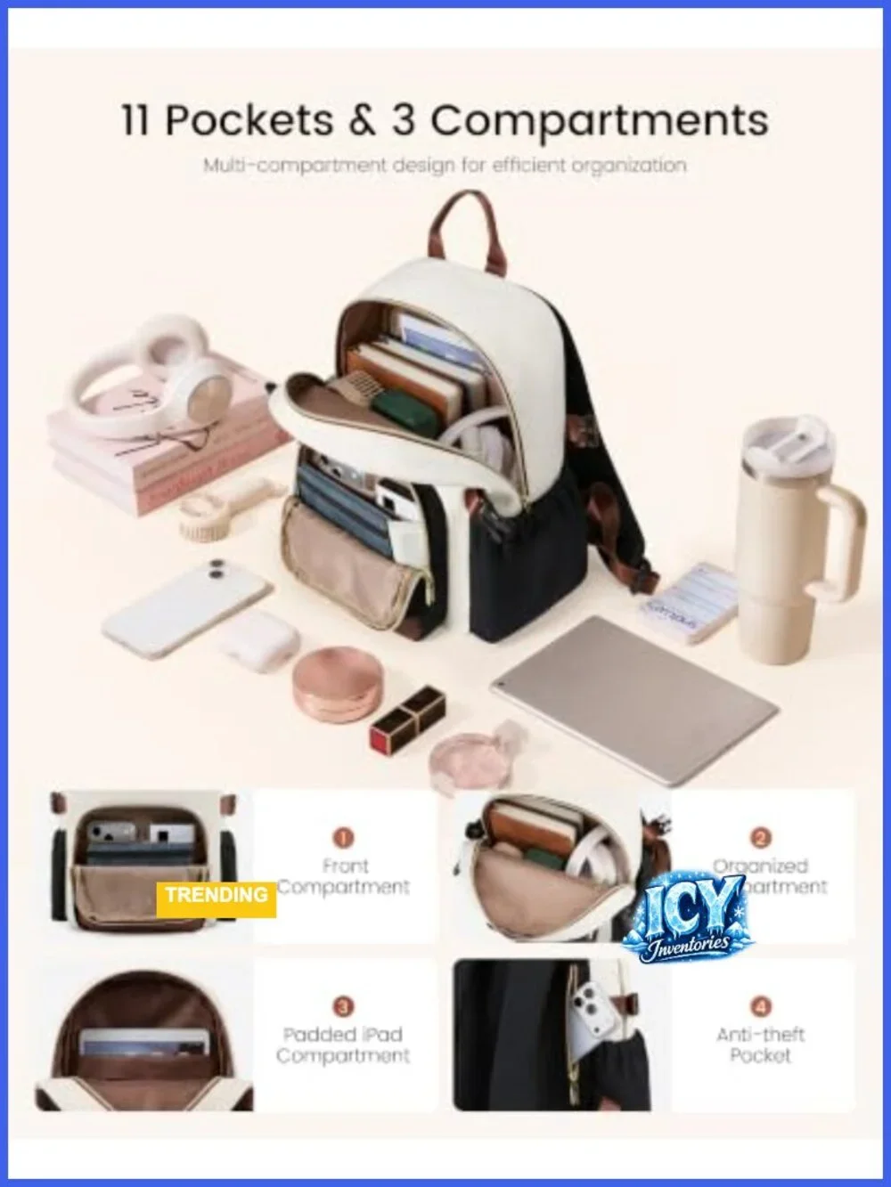 Water-Resistant Mini Backpack Purse with 40oz Tumbler Holder, Padded Straps &